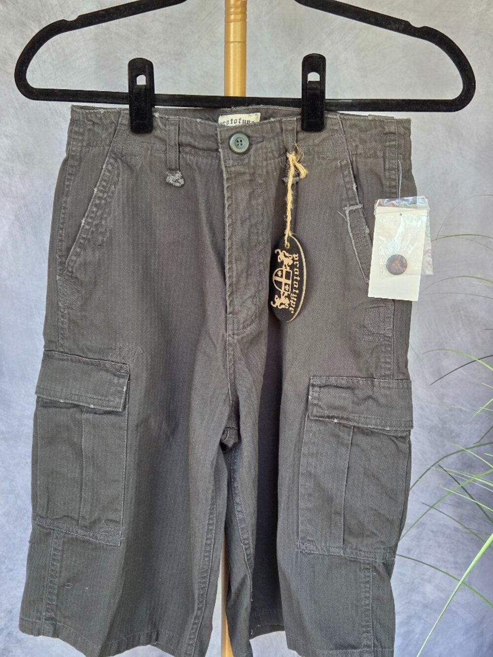 Boys Prototype Cargo Shorts Dark Gray Narrow Stripe Size 14 NWT